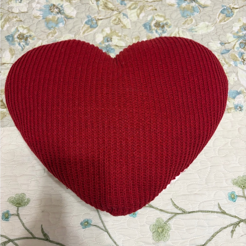 Red Heart-Shaped Knitted Pillow